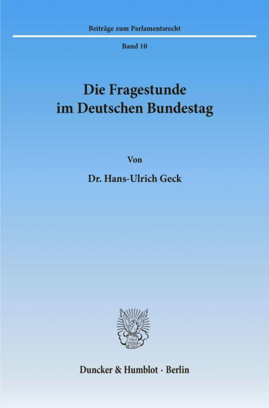 Cover-Bild Die Fragestunde im Deutschen Bundestag.