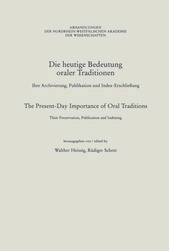 Cover-Bild Die heutige Bedeutung oraler Traditionen / The Present-Day Importance of Oral Traditions