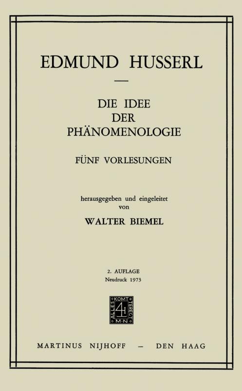 Cover-Bild Die Idee der Phänomenologie