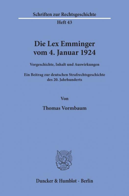 Cover-Bild Die Lex Emminger vom 4. Januar 1924.