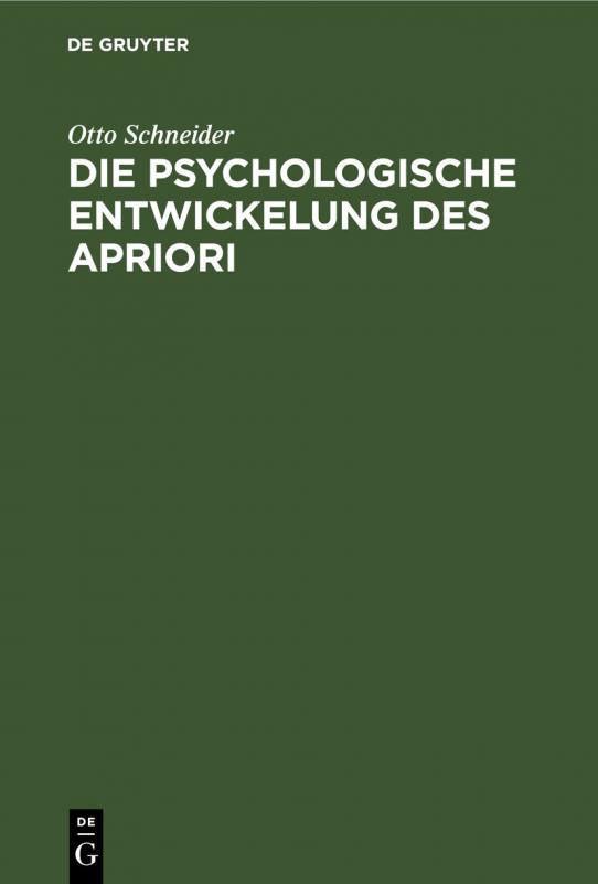 Cover-Bild Die psychologische Entwickelung des Apriori