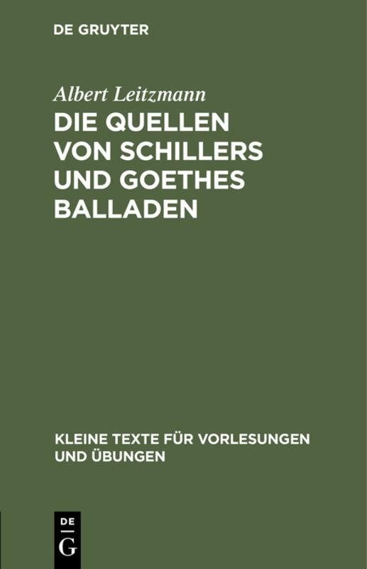 Cover-Bild Die Quellen von Schillers und Goethes Balladen