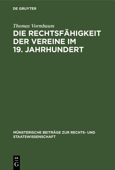 Cover-Bild Die Rechtsfähigkeit der Vereine im 19. Jahrhundert