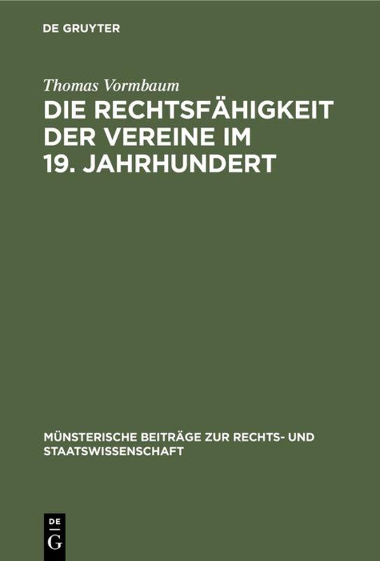 Cover-Bild Die Rechtsfähigkeit der Vereine im 19. Jahrhundert