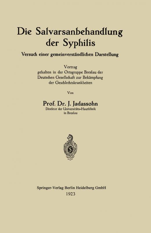 Cover-Bild Die Salvarsanbehandlung der Syphilis