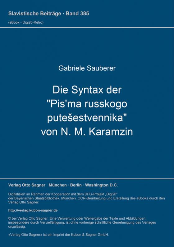 Cover-Bild Die Syntax der "Pis'ma russkogo putešestvennika" von N. M. Karamzin