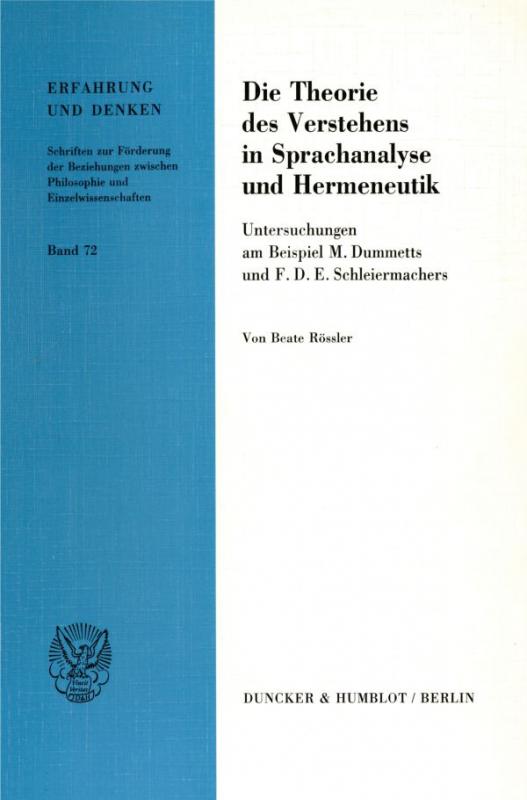 Cover-Bild Die Theorie des Verstehens in Sprachanalyse und Hermeneutik.