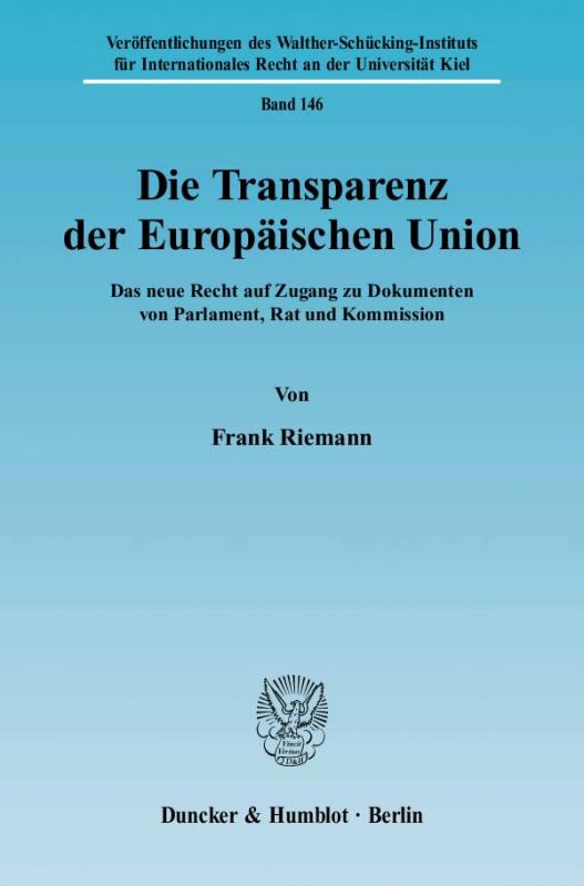 Cover-Bild Die Transparenz der Europäischen Union.