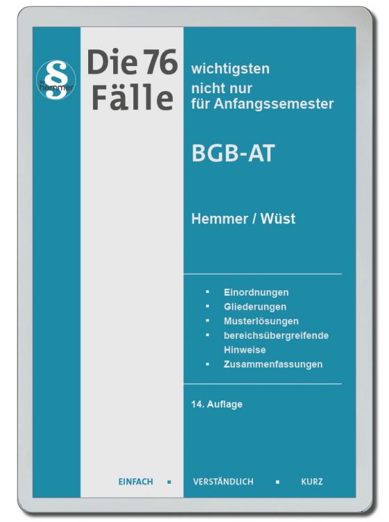 Cover-Bild eBook Die 76 wichtigsten Fälle BGB AT