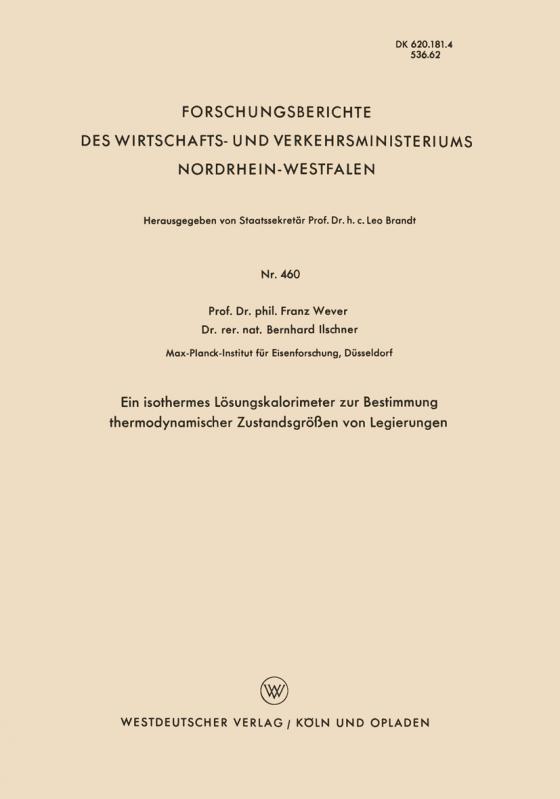 Cover-Bild Ein isothermes Lösungskalorimeter zur Bestimmung thermodynamischer Zustandsgrößen von Legierungen