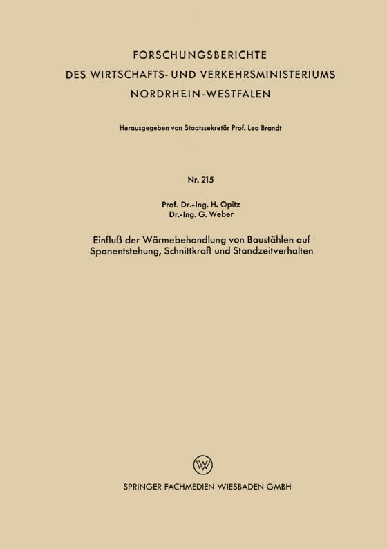 Cover-Bild Einfluß der Wärmebehandlung von Baustählen auf Spanentstehung, Schnittkraft und Standzeitverhalten