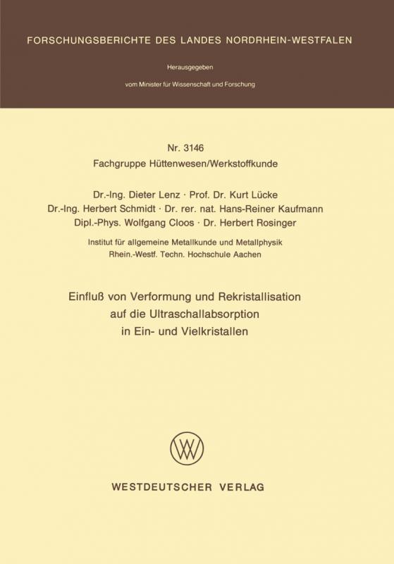 Cover-Bild Einfluß von Verformung und Rekristallisation auf die Ultraschallabsorption in Ein- und Vielkristallen