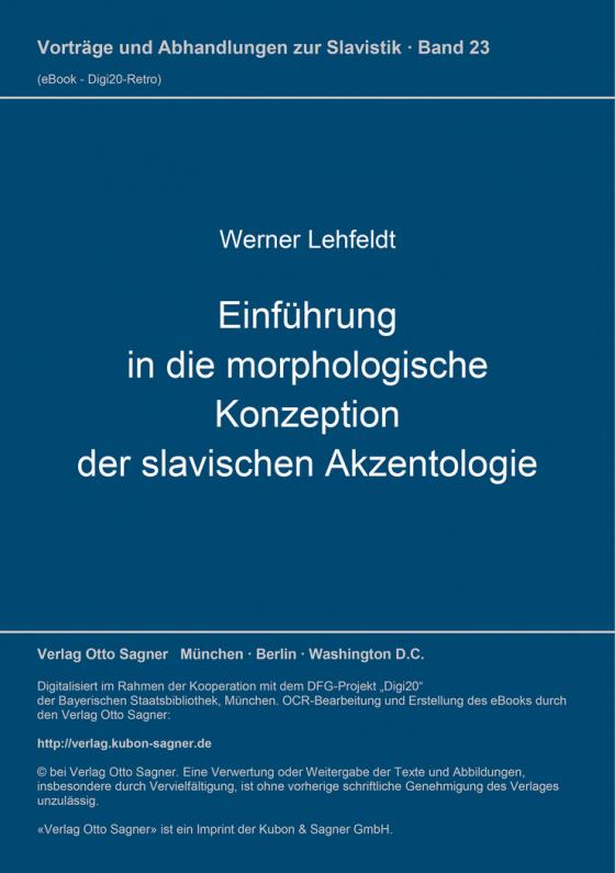 Cover-Bild Einführung in die morphologische Konzeption der slavischen Akzentologie