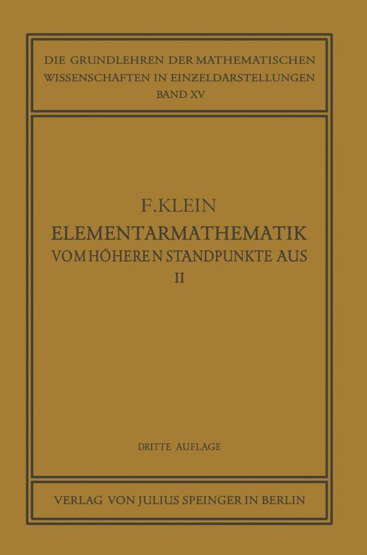 Cover-Bild Elementarmathematik vom Höheren Standpunkte Aus, II