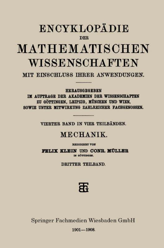 Cover-Bild Encyklopädie der Mathematischen Wissenschaften mit Einschluss ihrer Anwendungen