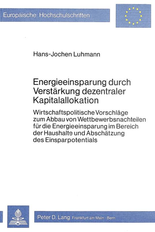 Cover-Bild Energieeinsparung durch Verstärkung dezentraler Kapitalallokation