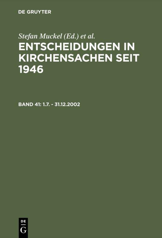 Cover-Bild Entscheidungen in Kirchensachen seit 1946 / 1.7. - 31.12.2002