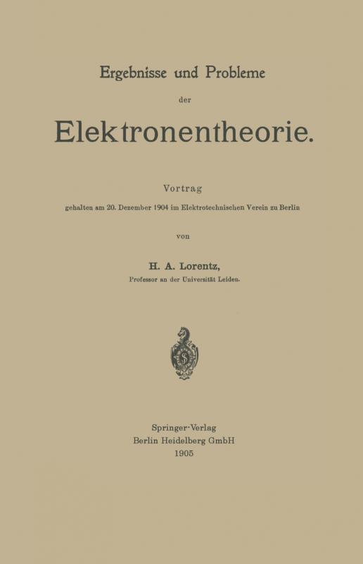 Cover-Bild Ergebnisse und Probleme der Elektronentheorie