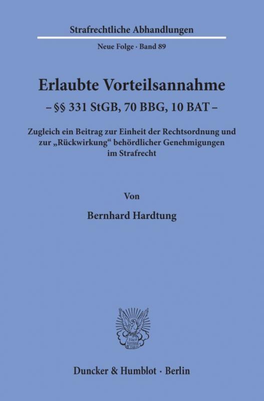 Cover-Bild Erlaubte Vorteilsannahme - §§ 331 StGB, 70 BBG, 10 BAT.