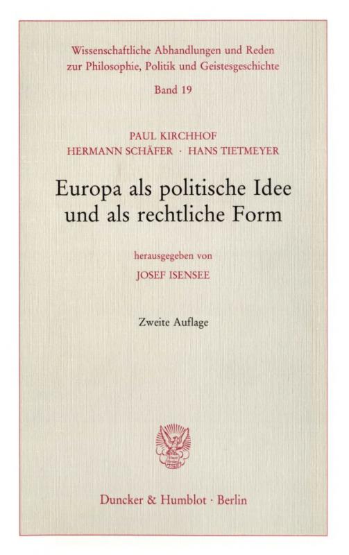 Cover-Bild Europa als politische Idee und als rechtliche Form.