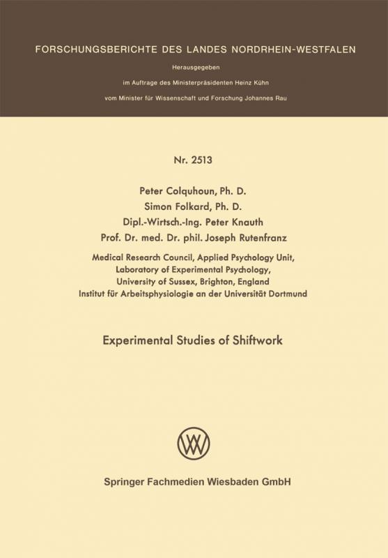 Cover-Bild Experimental Studies of Shiftwork