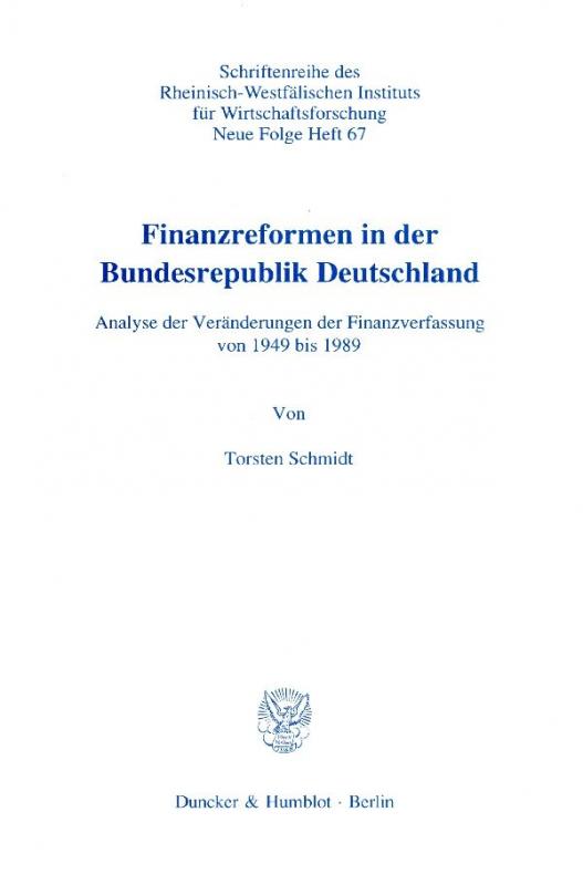 Cover-Bild Finanzreformen in der Bundesrepublik Deutschland.