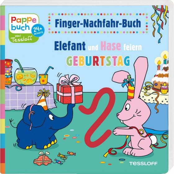 Cover-Bild Finger-Nachfahr-Buch. Elefant und Hase feiern Geburtstag