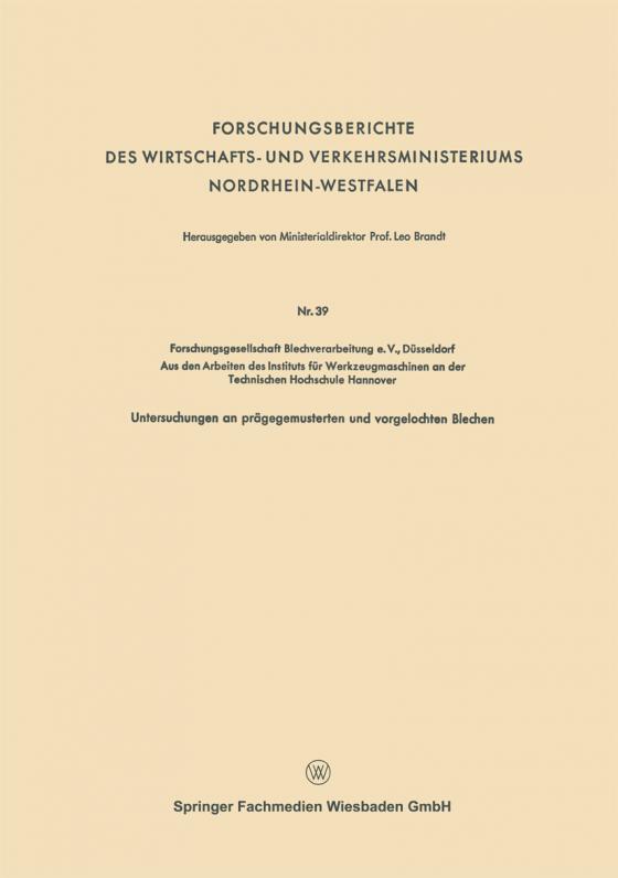 Cover-Bild Forschungsberichte des Wirtschafts- und Verkehrsministeriums Nordrhein-Westfalen