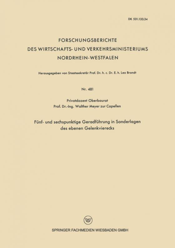 Cover-Bild Fünf- und sechspunktige Geradführung in Sonderlagen des ebenen Gelenkvierecks
