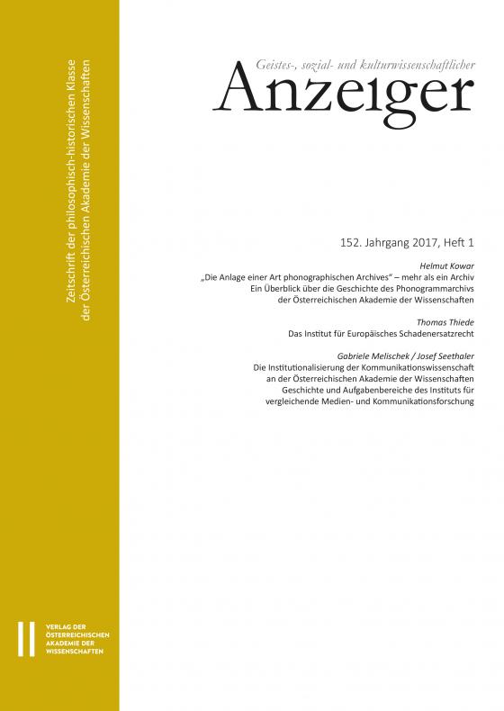 Cover-Bild Geistes-, sozial-und kulturwissenschaftlicher Anzeiger 152. Jahrgang 2017, Heft 1
