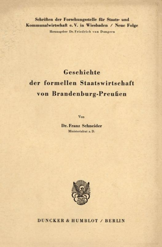 Cover-Bild Geschichte der formellen Staatswirtschaft von Brandenburg - Preußen.