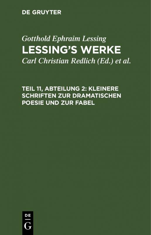 Cover-Bild Gotthold Ephraim Lessing: Lessing’s Werke / Kleinere Schriften zur dramatischen Poesie und zur Fabel