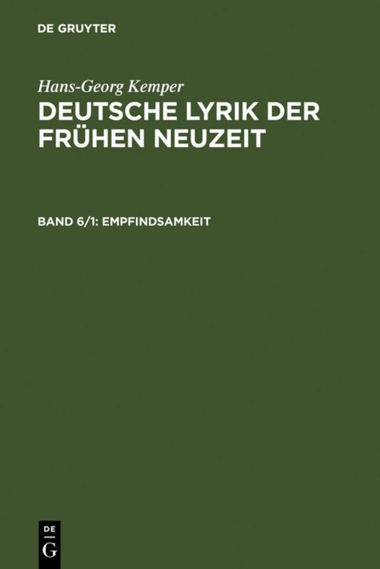Cover-Bild Hans-Georg Kemper: Deutsche Lyrik der frühen Neuzeit / Empfindsamkeit