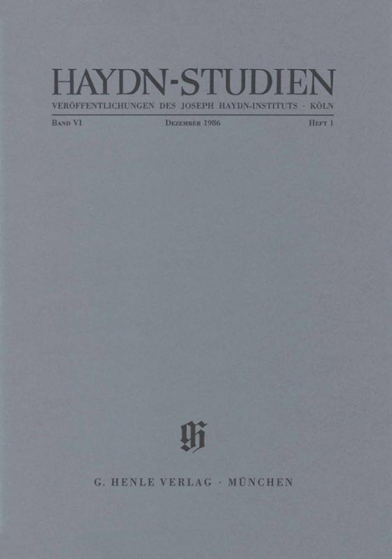 Cover-Bild Haydn-Studien. Veröffentlichungen des Joseph Haydn-Instituts Köln. Band VI, Heft 1, Dezember 1986