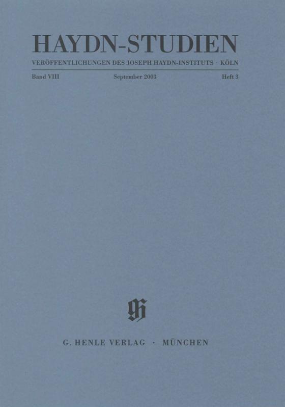 Cover-Bild Haydn-Studien. Veröffentlichungen des Joseph Haydn-Instituts Köln. Band VIII, Heft 3, September 2003