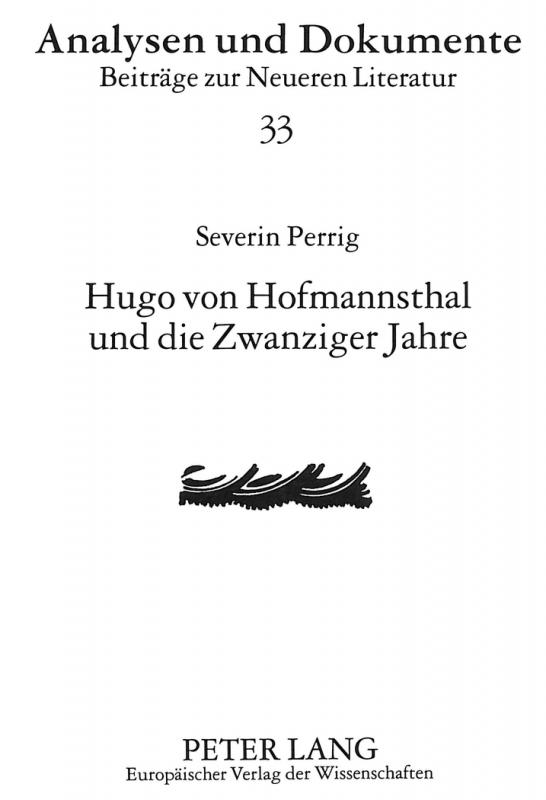 Cover-Bild Hugo von Hofmannsthal und die Zwanziger Jahre