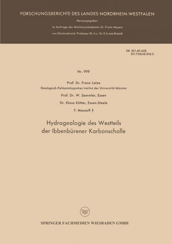 Cover-Bild Hydrogeologie des Westteils der Ibbenbürener Karbonscholle