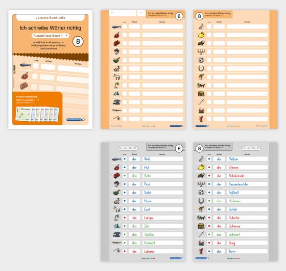 Cover-Bild Ich schreibe Wörter richtig - Abreißblock 8 - Lernzielkontrolle - Auswahl Lernwörter aus Block 1-7