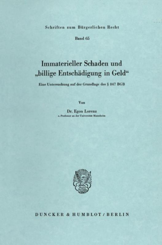 Cover-Bild Immaterieller Schaden und "billige Entschädigung in Geld".