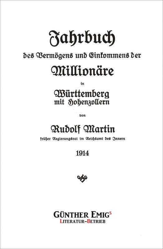 Cover-Bild Jahrbuch des Vermögens und Einkommens der Millionäre in Württemberg mit Hohenzollern 1914