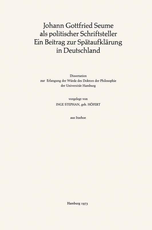 Cover-Bild Johann Gottfried Seume als politischer Schriftsteller Ein Beitrag zur Spätaufklärung in Deutschland