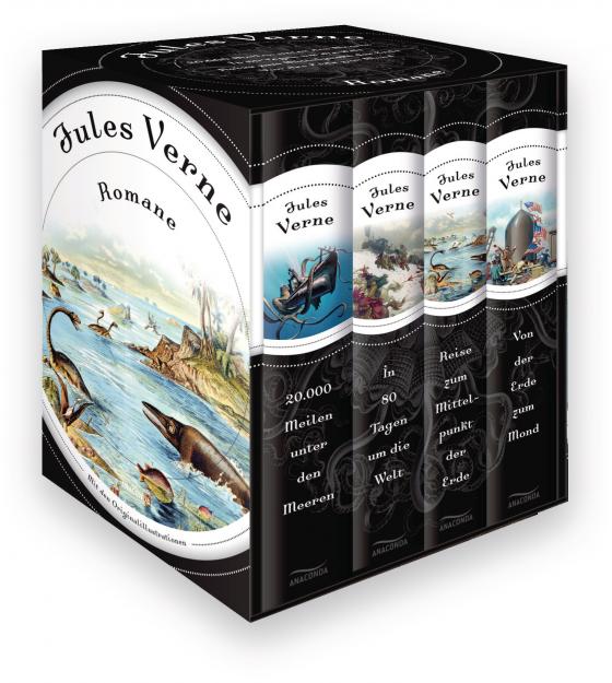 Cover-Bild Jules Verne, Romane (20.000 Meilen unter den Meeren - In 80 Tagen um die Welt - Reise zum Mittelpunkt der Erde - Von der Erde zum Mond) (4 Bände im Schuber)