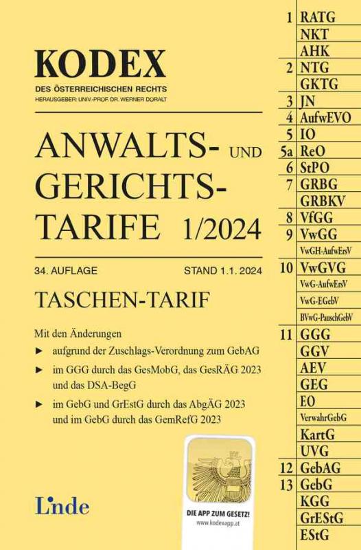 Cover-Bild KODEX Anwalts- und Gerichtstarife 1/2024