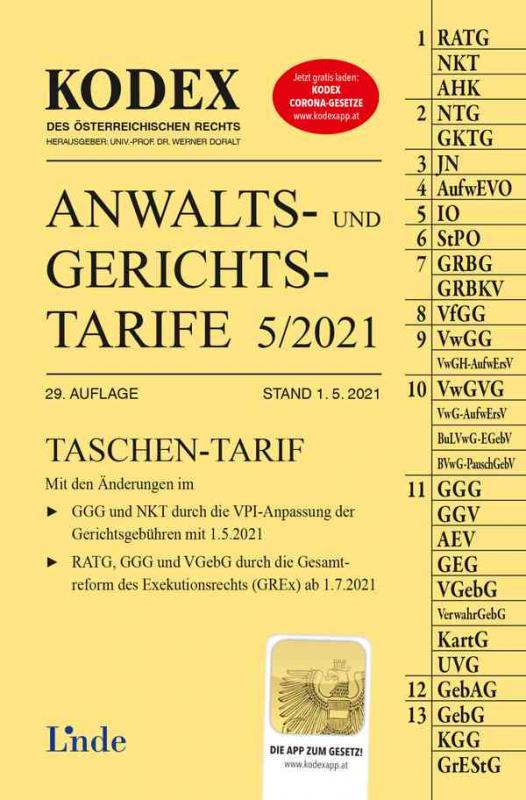 Cover-Bild KODEX Anwalts- und Gerichtstarife 5/2021