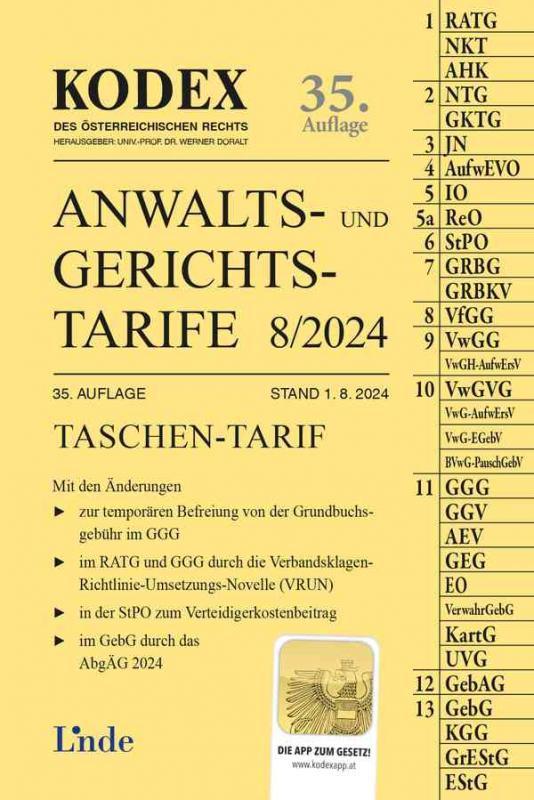 Cover-Bild KODEX Anwalts- und Gerichtstarife 8/2024