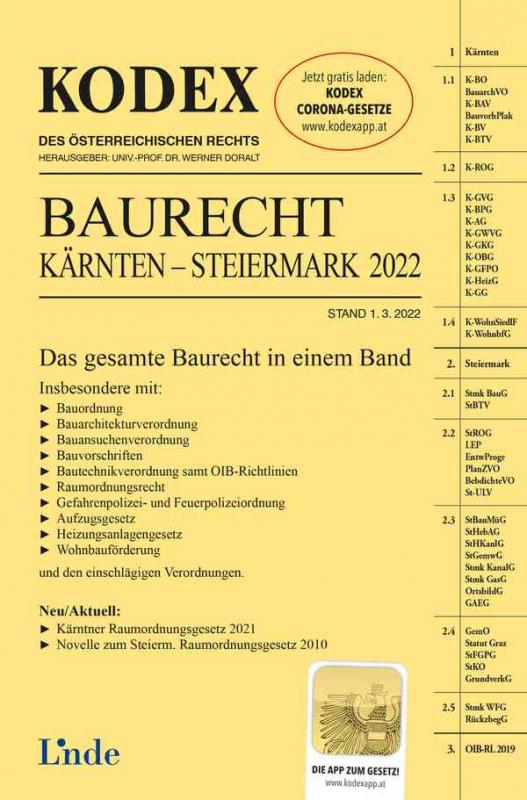 Cover-Bild KODEX Baurecht Kärnten - Steiermark 2022