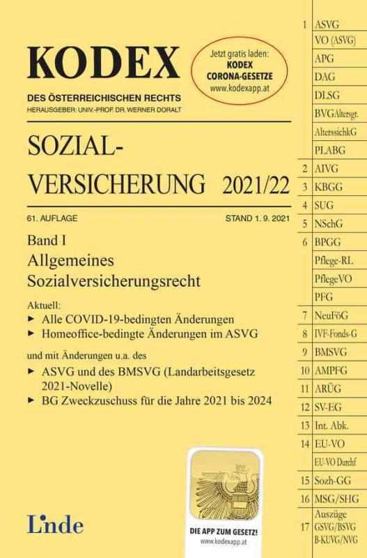 Cover-Bild KODEX Sozialversicherung 2021/22, Band I