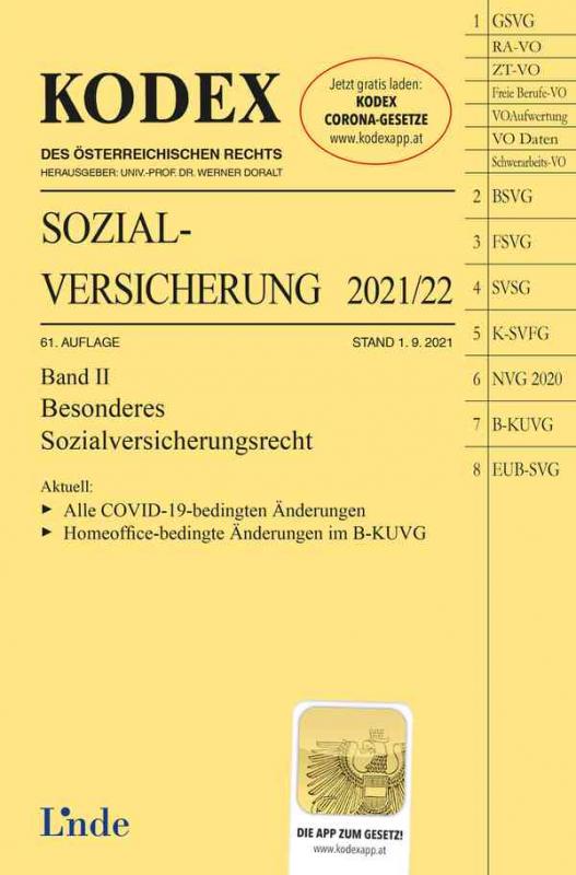 Cover-Bild KODEX Sozialversicherung 2021/22, Band II