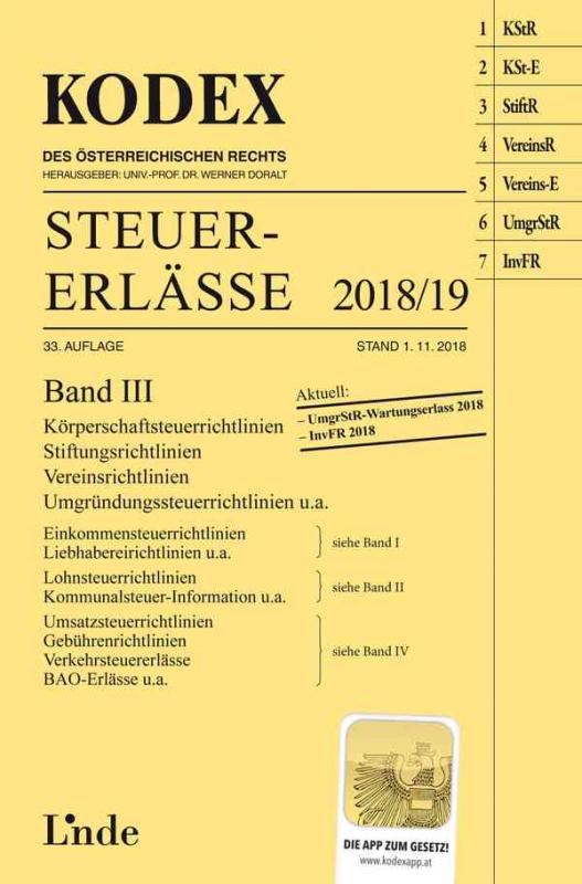 Cover-Bild KODEX Steuer-Erlässe 2018/19 Band III