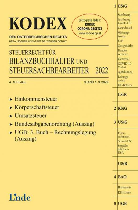 Cover-Bild KODEX Steuerrecht für Bilanzbuchhalter und Steuersachbearbeiter 2022